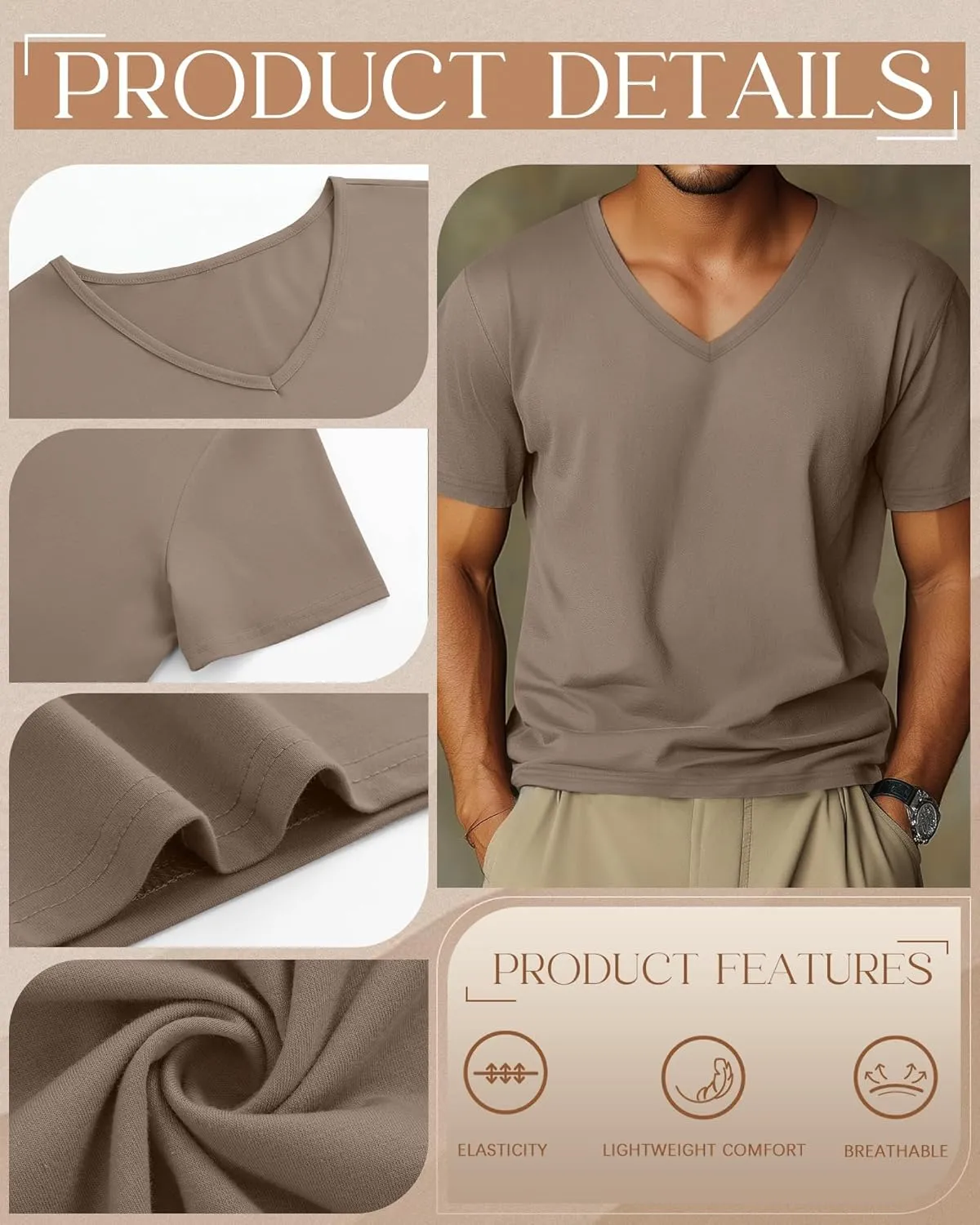 3 Pack Big and Tall Cotton Shirts for Men M-7XL Soft V Neck Shirt Plus Size Short Sleeve Tee Undershirt Casual Tops