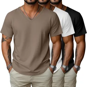3 Pack Big and Tall Cotton Shirts for Men M-7XL Soft V Neck Shirt Plus Size Short Sleeve Tee Undershirt Casual Tops