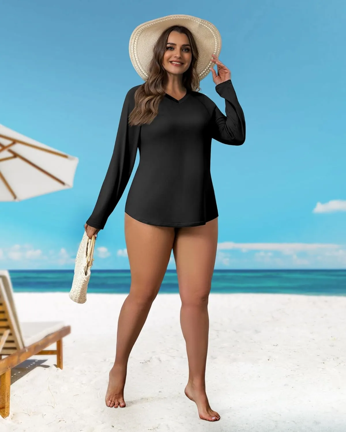 3 Pack Women's Plus Size Long Sleeve Rash Guards, UV Sun Protection Shirts Quick Dry V Neck Swim Tops Fishing Tee