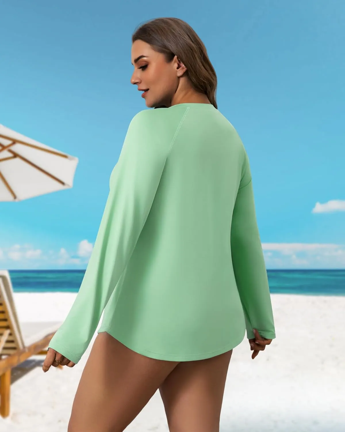 3 Pack Women's Plus Size Long Sleeve Rash Guards, UV Sun Protection Shirts Quick Dry V Neck Swim Tops Fishing Tee