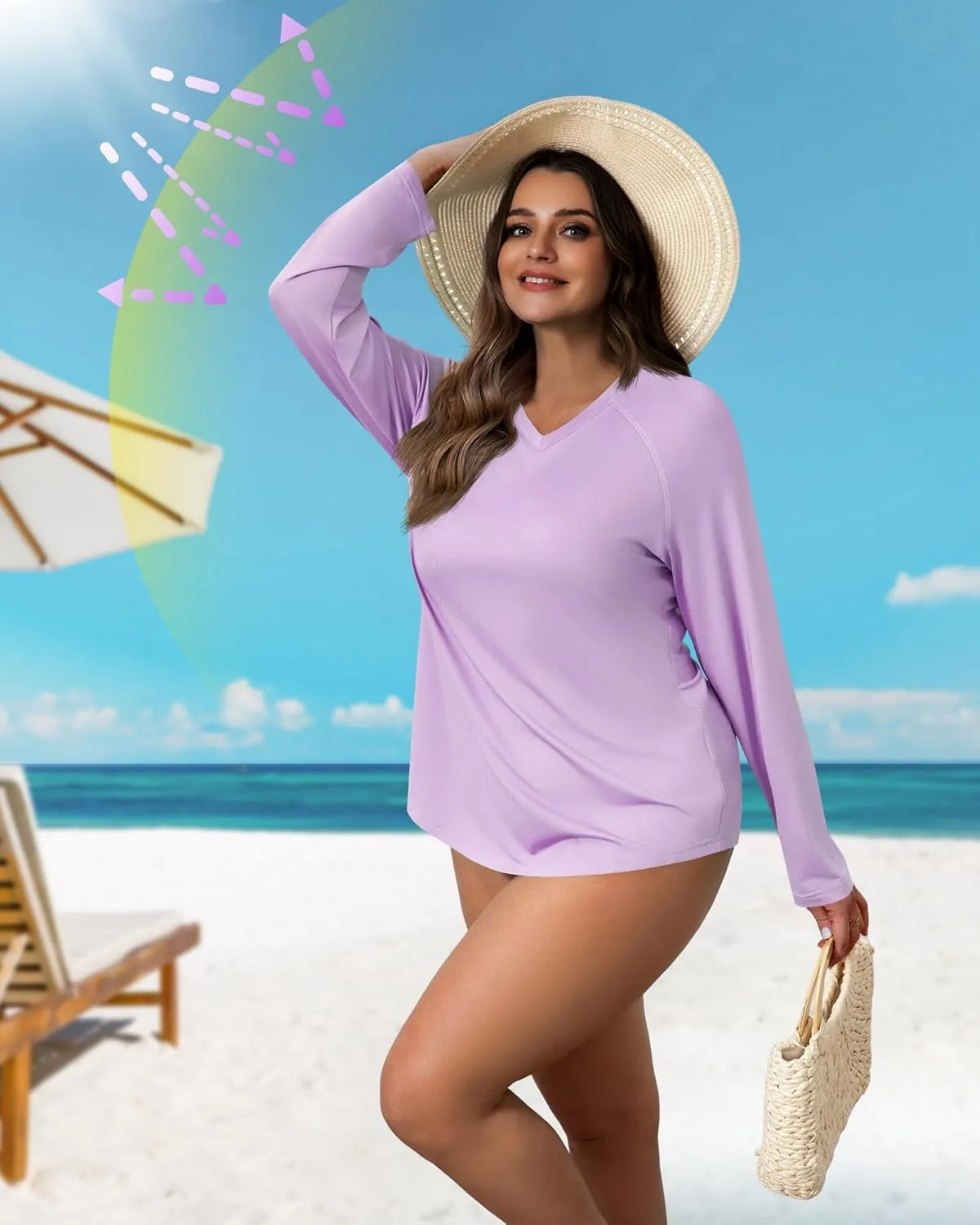 3 Pack Women's Plus Size Long Sleeve Rash Guards, UV Sun Protection Shirts Quick Dry V Neck Swim Tops Fishing Tee