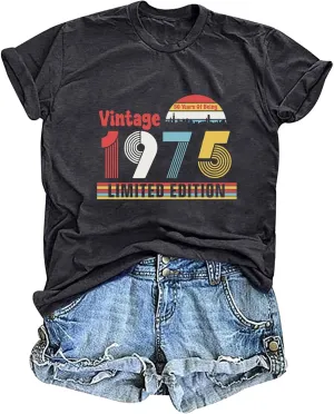 50th Birthday Gift for Women Vintage 1975 T Shirts Retro Graphic Birthday Shirt Casual Letter Print Short Sleeve Tee Tops