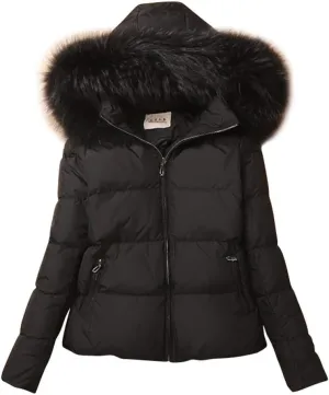 ACE SHOCK Women's Down Coats with Fur Hood Warm Short Puffer Jacket Slim Fit Winter Parka