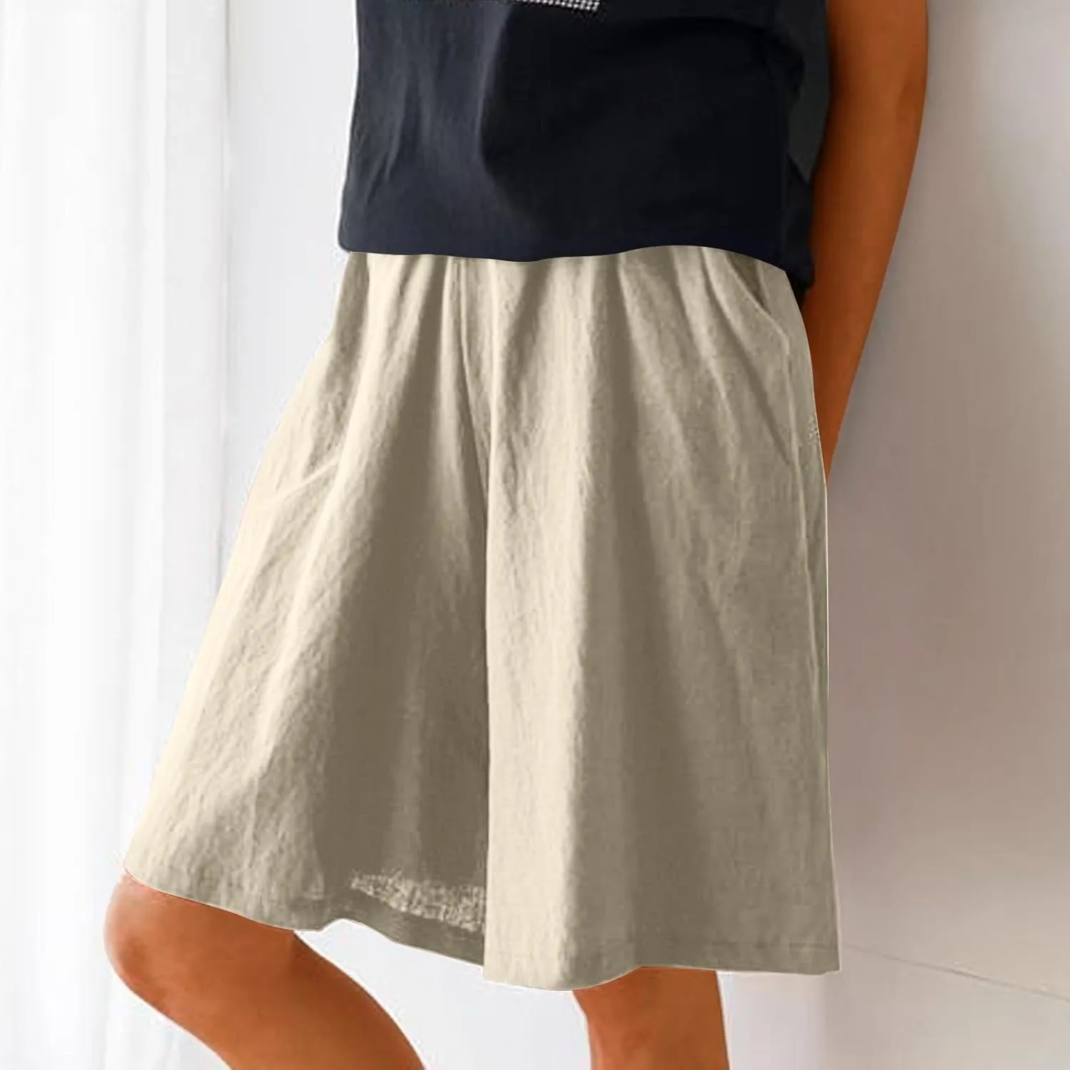 ADHOWBEW Womens Bermuda Shorts Knee Length Casual Sporty Walking Elastic Loose Lounge Beach Summer High Waisted Shorts