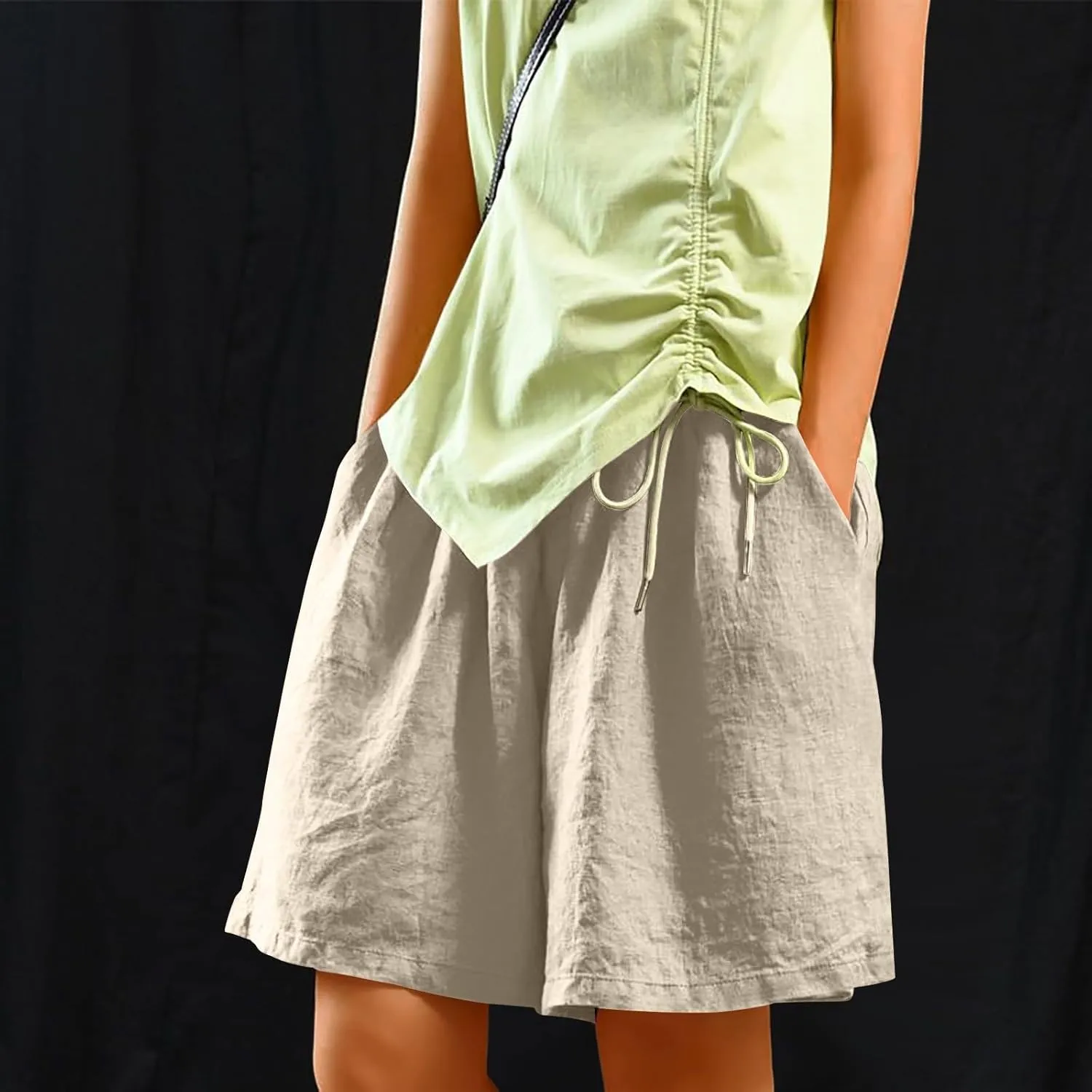 ADHOWBEW Womens Bermuda Shorts Knee Length Casual Sporty Walking Elastic Loose Lounge Beach Summer High Waisted Shorts