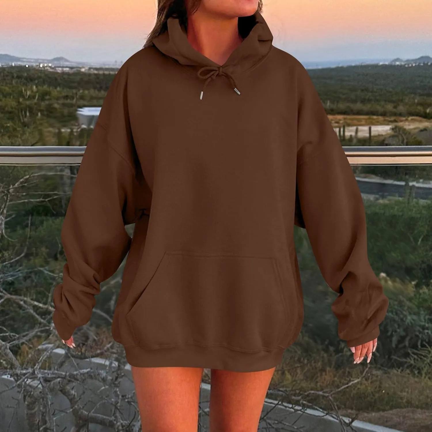 ADHOWBEW Womens Hoodies 2024 Fashion Oversized Drop Shoulder Long Sleeve Drawstring Sweatshirt Pullover with Pockets