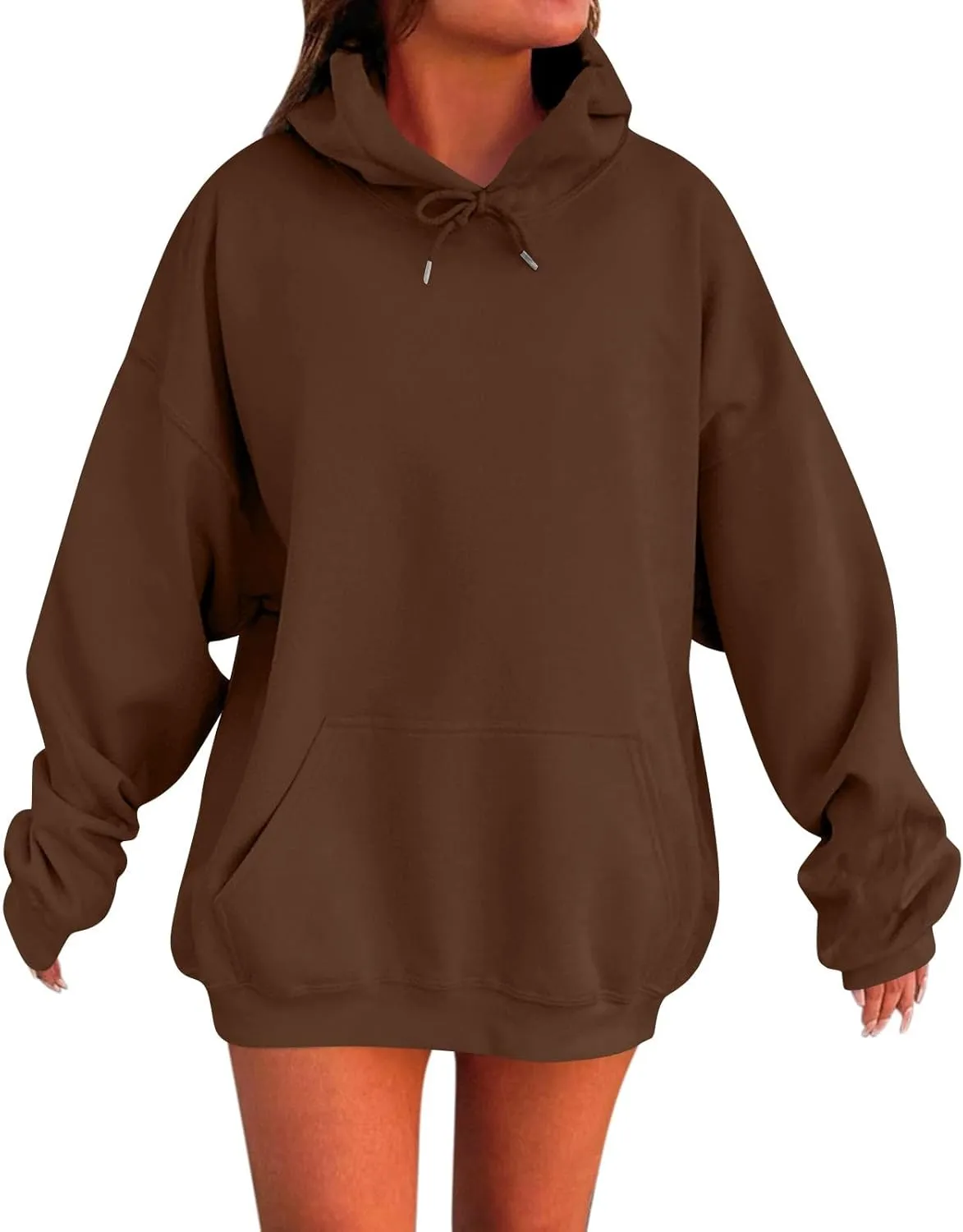 ADHOWBEW Womens Hoodies 2024 Fashion Oversized Drop Shoulder Long Sleeve Drawstring Sweatshirt Pullover with Pockets