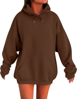 ADHOWBEW Womens Hoodies 2024 Fashion Oversized Drop Shoulder Long Sleeve Drawstring Sweatshirt Pullover with Pockets