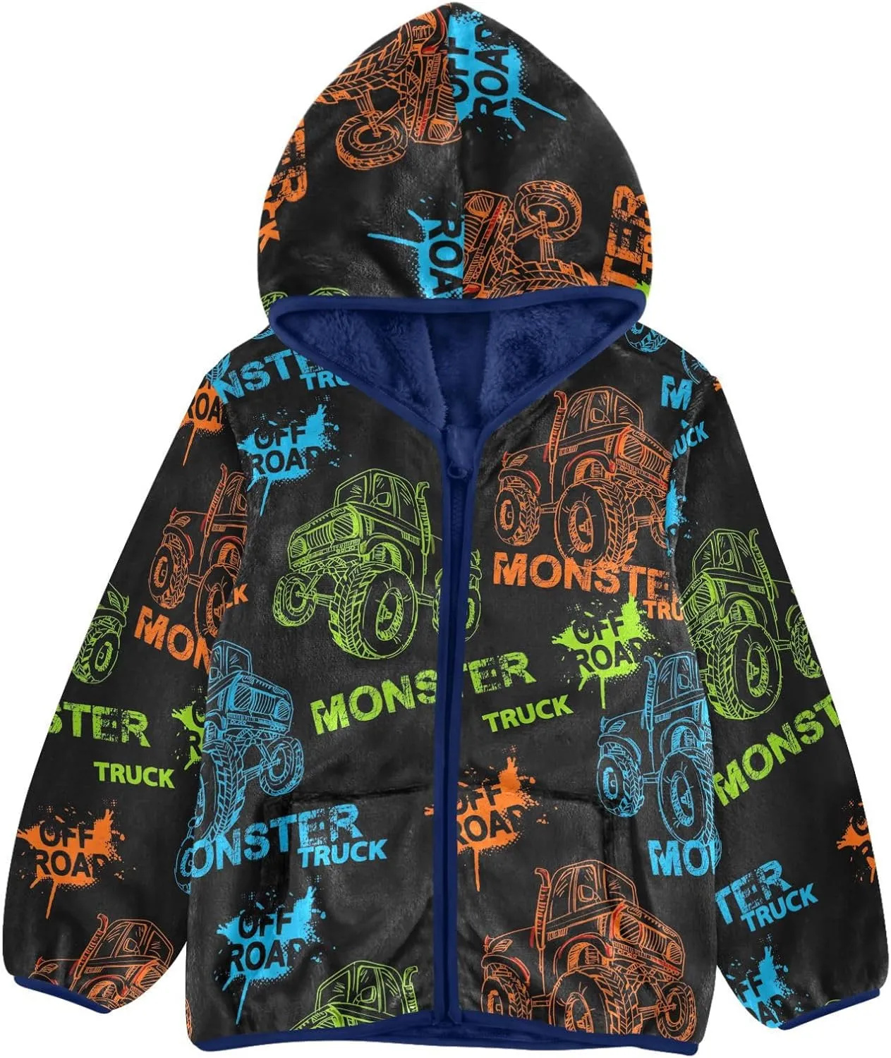 Aflyko Boys Fleece Coat Blue Zip-Up Hoodie Girls Outerwear Kids Hooded Jacket 3-10T