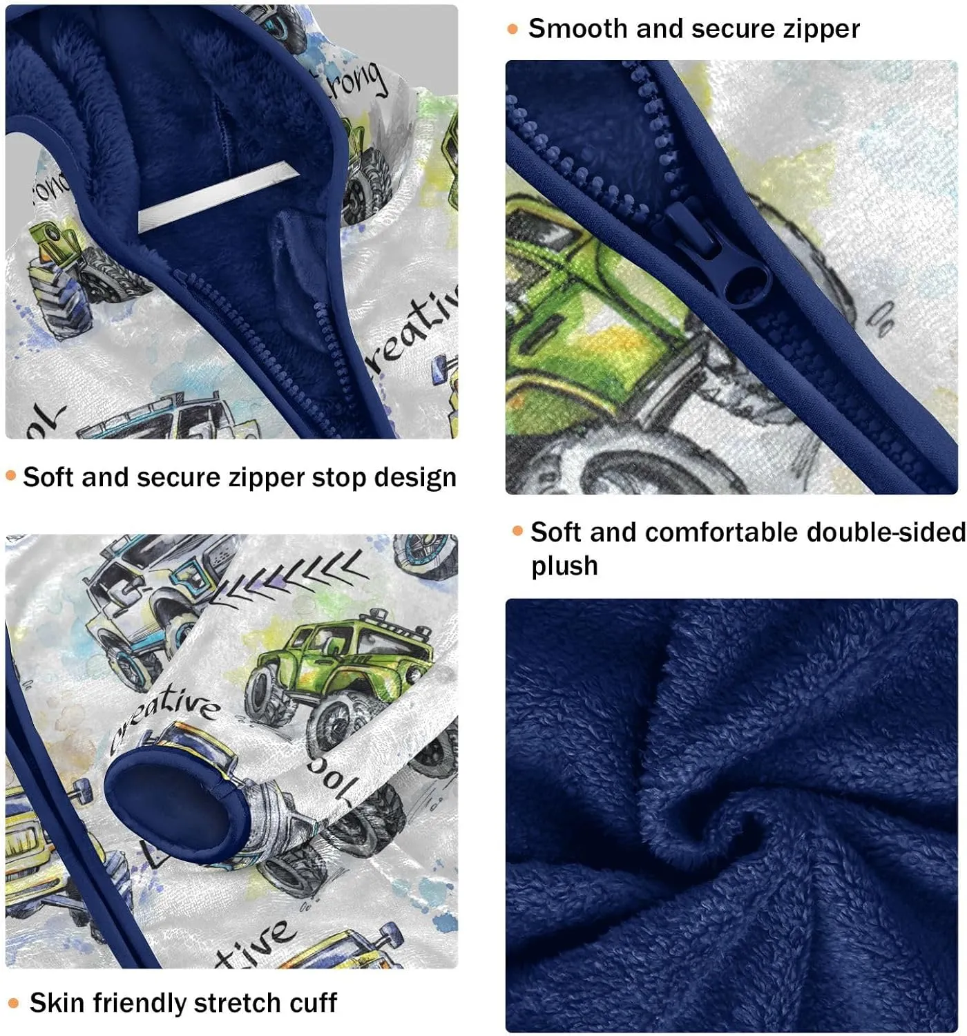 Aflyko Boys Fleece Coat Blue Zip-Up Hoodie Girls Outerwear Kids Hooded Jacket 3-10T