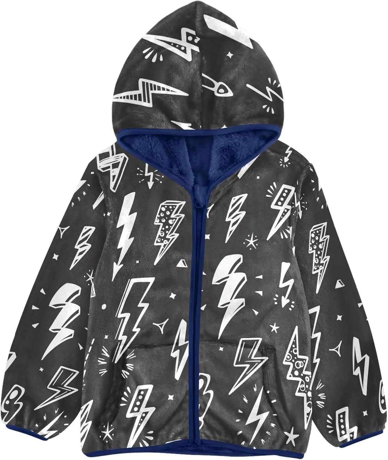 Aflyko Cute Boys Fleece Coat Blue Zip-Up Hoodie Girls Outerwear Kids Hooded Jacket 3-10T