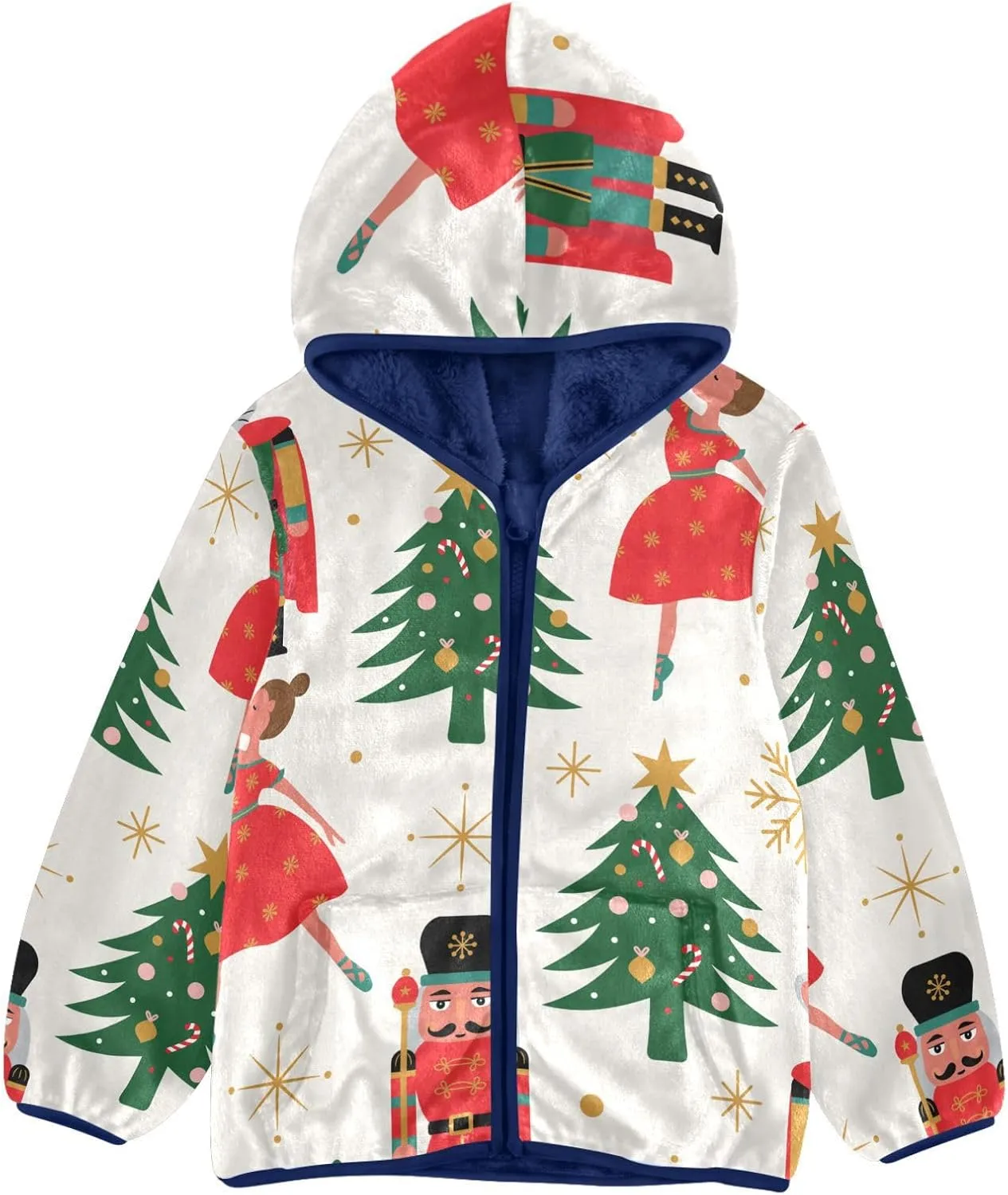 Aflyko Cute Boys Fleece Coat Blue Zip-Up Hoodie Girls Outerwear Kids Hooded Jacket 3-10T