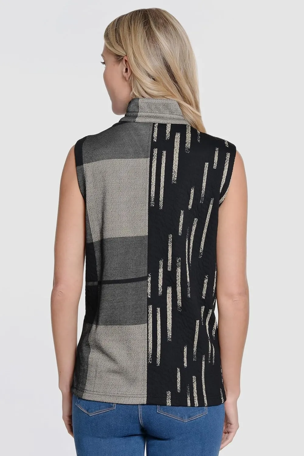 Ali Miles Women's Jacquard Knit Button Front Vest Wire Collar Side Pockets