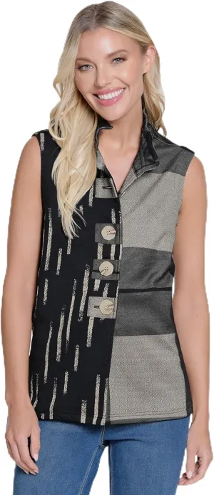 Ali Miles Women's Jacquard Knit Button Front Vest Wire Collar Side Pockets