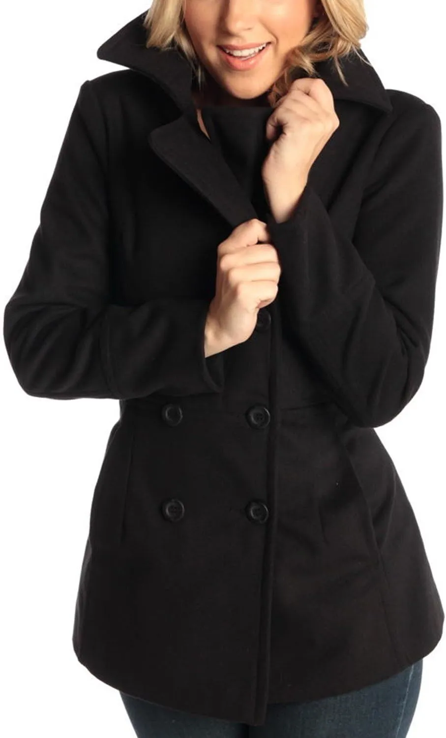 Alpine Swiss Emma Women's Wool Peacoat  Double-Breasted 3/4 Length Overcoat, Stylish & Warm Blazer for Fall & Winter