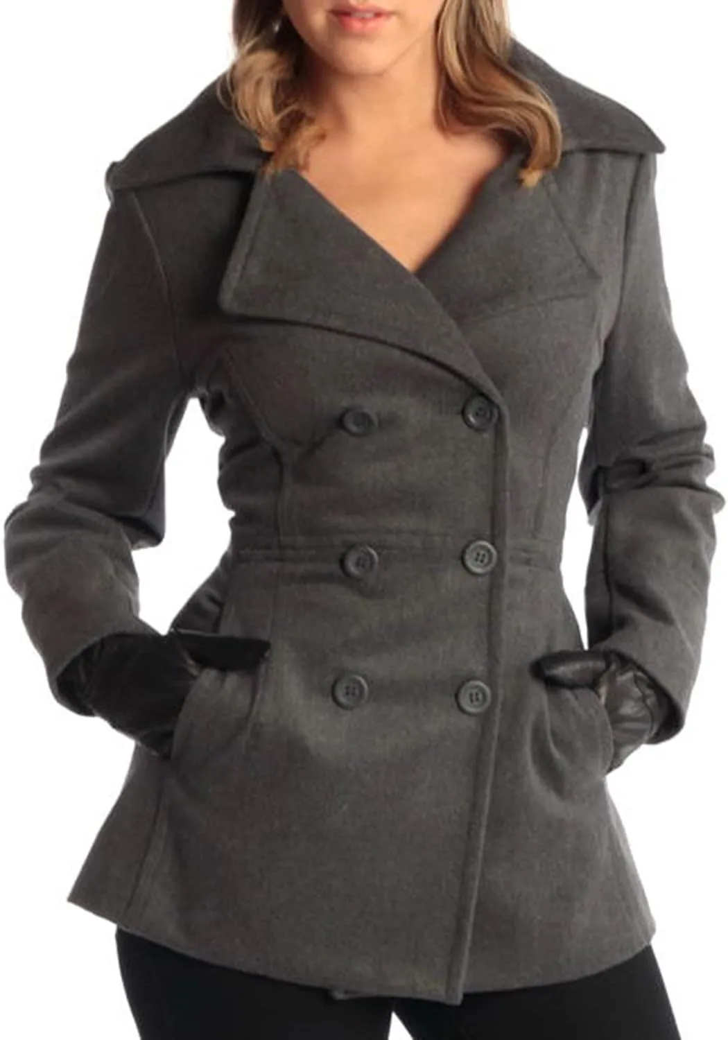 Alpine Swiss Emma Women's Wool Peacoat  Double-Breasted 3/4 Length Overcoat, Stylish & Warm Blazer for Fall & Winter