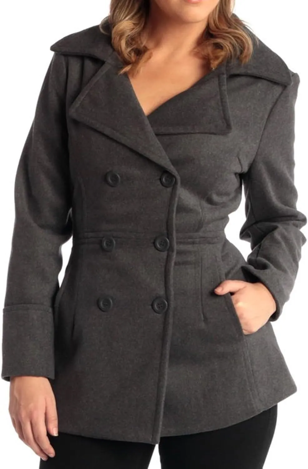 Alpine Swiss Emma Women's Wool Peacoat  Double-Breasted 3/4 Length Overcoat, Stylish & Warm Blazer for Fall & Winter