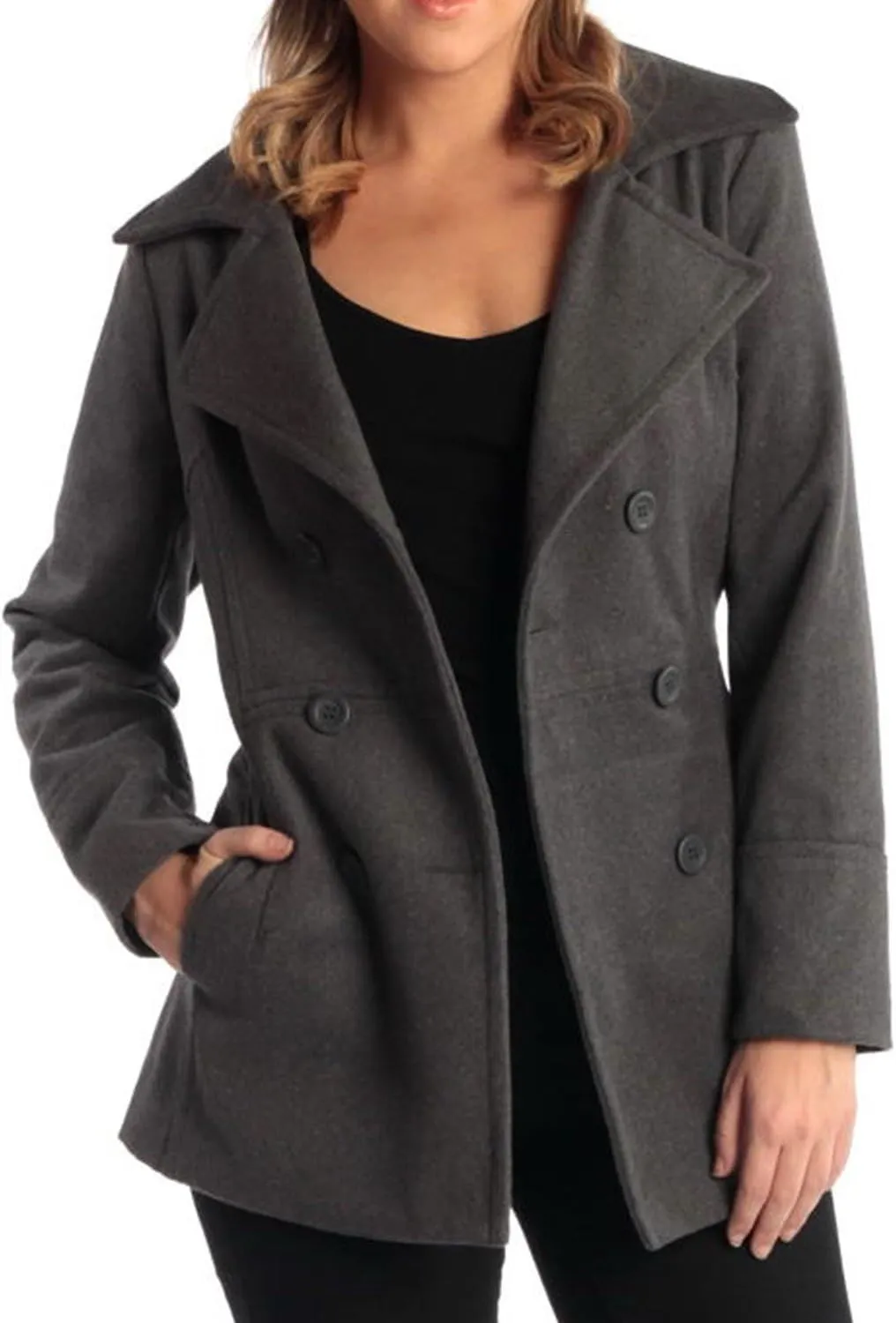Alpine Swiss Emma Women's Wool Peacoat  Double-Breasted 3/4 Length Overcoat, Stylish & Warm Blazer for Fall & Winter