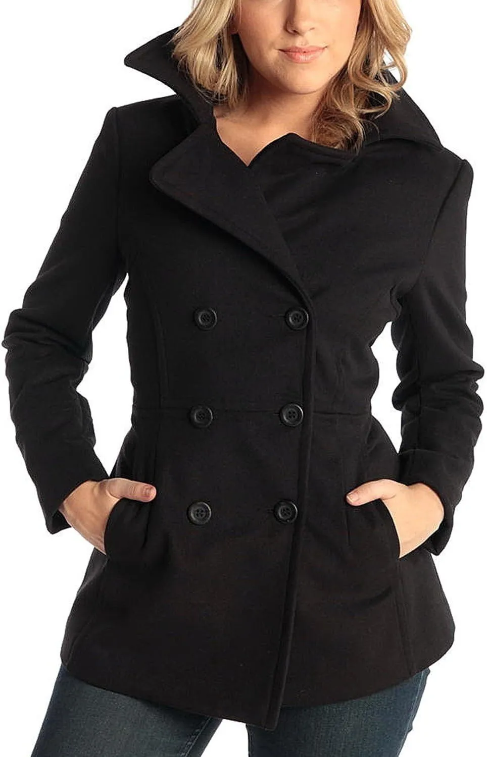 Alpine Swiss Emma Women's Wool Peacoat  Double-Breasted 3/4 Length Overcoat, Stylish & Warm Blazer for Fall & Winter