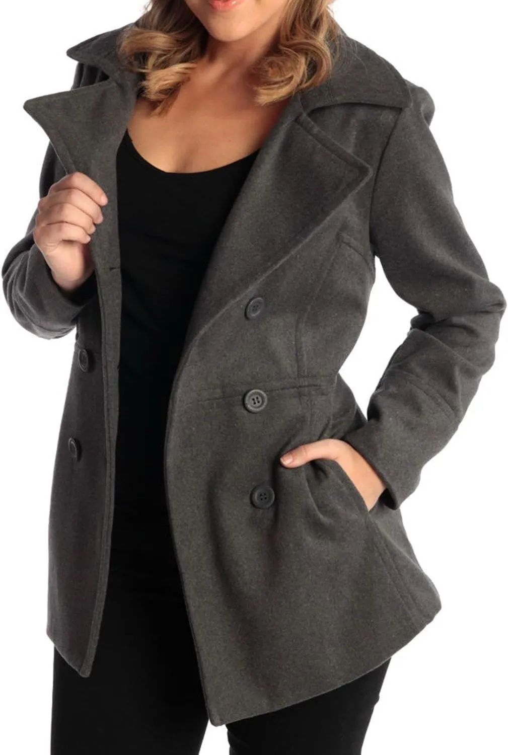 Alpine Swiss Emma Women's Wool Peacoat  Double-Breasted 3/4 Length Overcoat, Stylish & Warm Blazer for Fall & Winter