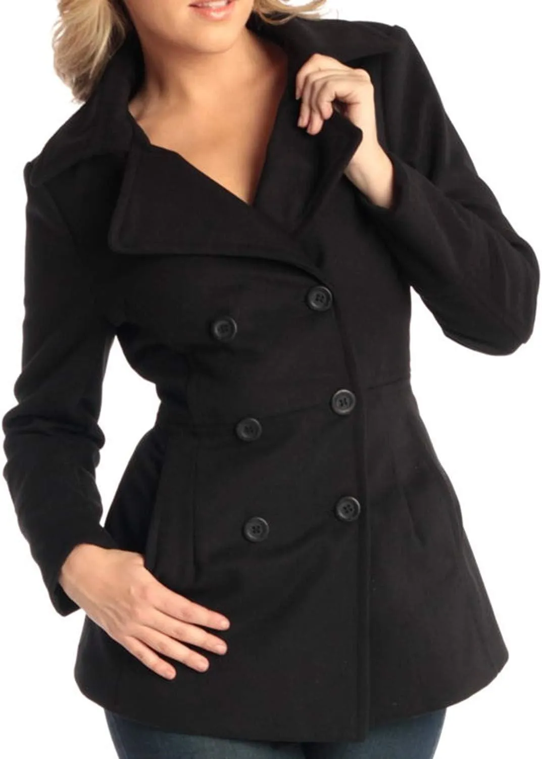 Alpine Swiss Emma Women's Wool Peacoat  Double-Breasted 3/4 Length Overcoat, Stylish & Warm Blazer for Fall & Winter