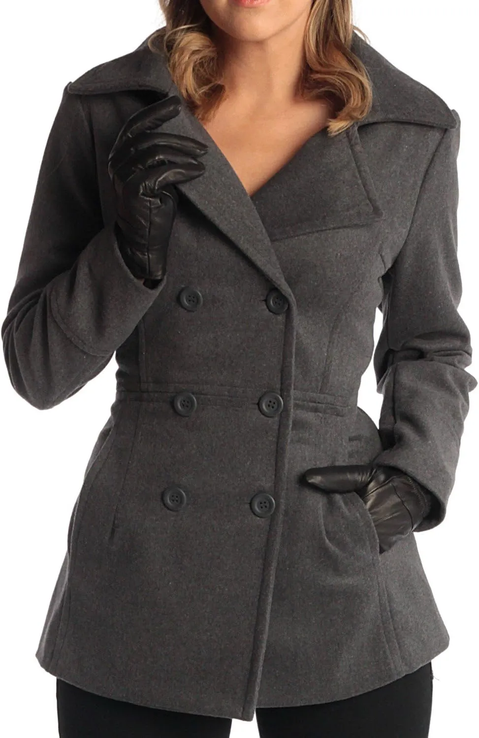 Alpine Swiss Emma Women's Wool Peacoat  Double-Breasted 3/4 Length Overcoat, Stylish & Warm Blazer for Fall & Winter