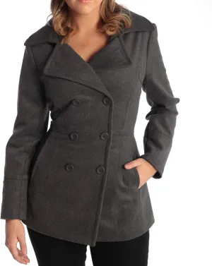 Alpine Swiss Emma Women's Wool Peacoat  Double-Breasted 3/4 Length Overcoat, Stylish & Warm Blazer for Fall & Winter