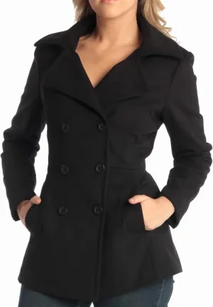 Alpine Swiss Emma Women's Wool Peacoat  Double-Breasted 3/4 Length Overcoat, Stylish & Warm Blazer for Fall & Winter