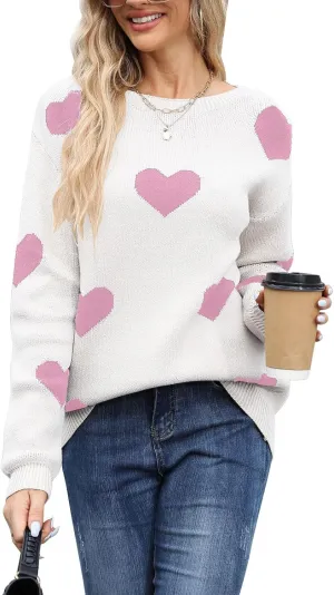 Alsol Lamesa Women's Cute Heart Sweater Pullover Long Sleeve Crewneck Casual Knitted Sweaters