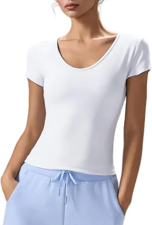 altiland Scoop Neck Workout T Shirt for Woman, Ultra-Soft Quick Dry Athletic Tee Yoga Running Cropped Short Sleeve Tops