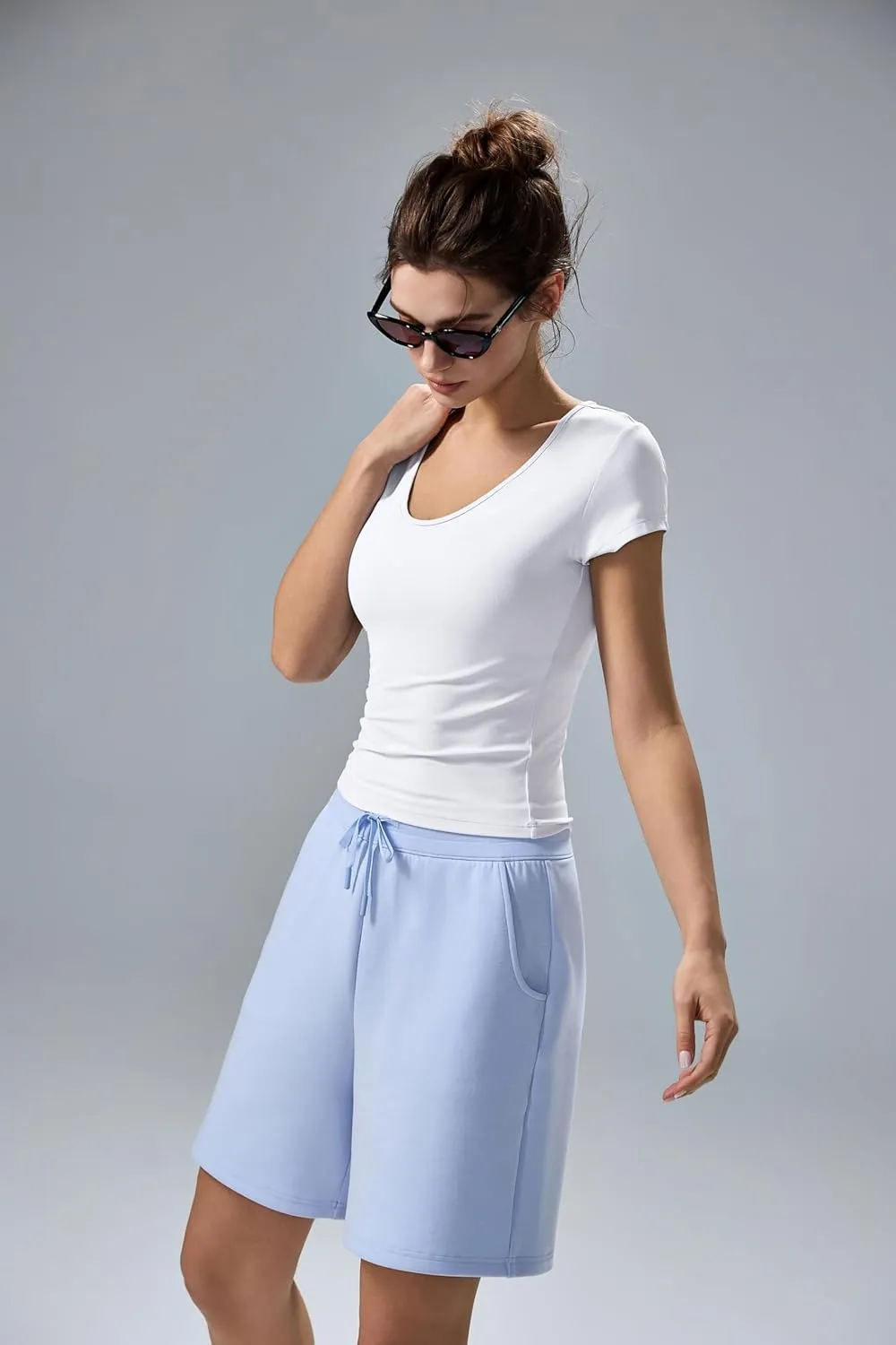 altiland Scoop Neck Workout T Shirt for Woman, Ultra-Soft Quick Dry Athletic Tee Yoga Running Cropped Short Sleeve Tops