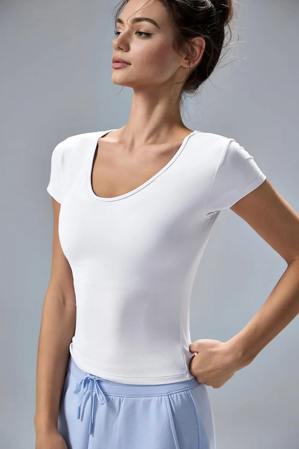 altiland Scoop Neck Workout T Shirt for Woman, Ultra-Soft Quick Dry Athletic Tee Yoga Running Cropped Short Sleeve Tops