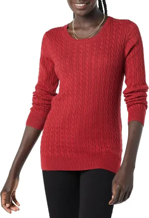 Amazon Essentials Women's Lightweight Long-Sleeve Cable Crewneck Sweater (Available in Plus Size)