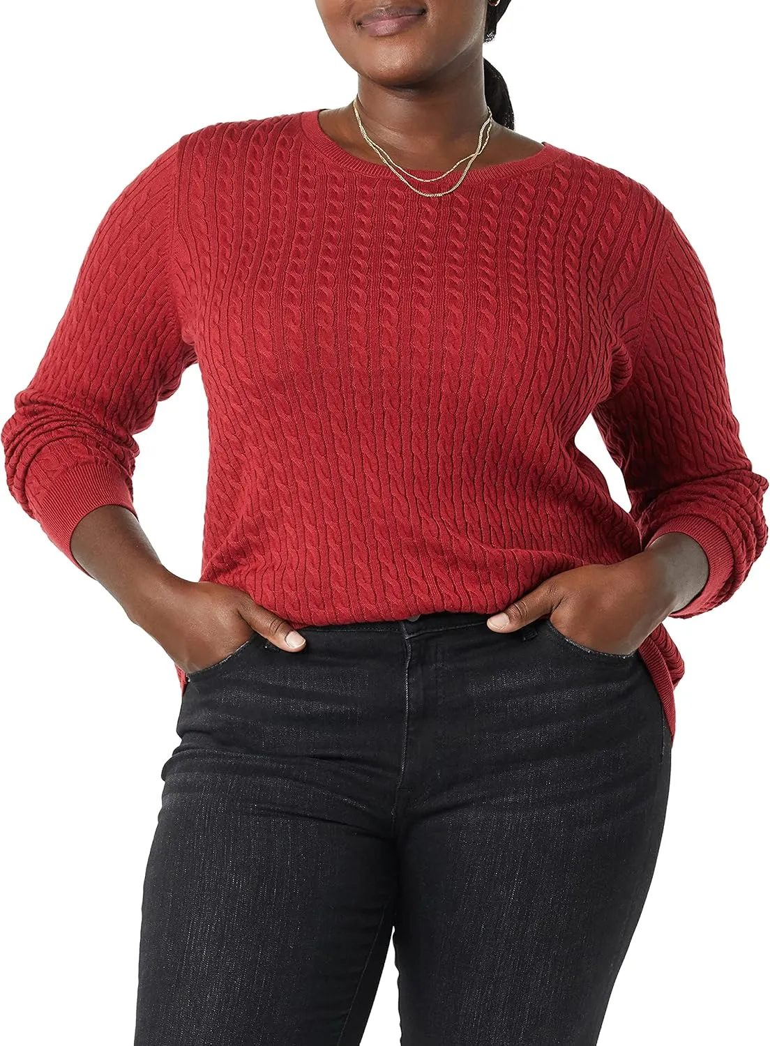Amazon Essentials Women's Lightweight Long-Sleeve Cable Crewneck Sweater (Available in Plus Size)