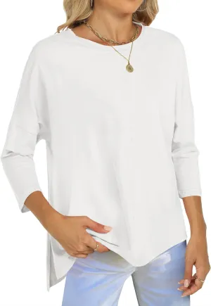 ANRABESS Womens 3/4 Length Sleeve Tops Loose Fit Tunic Shirts Oversized Spring Summer Casual Crew Neck Basic Boxy Tee