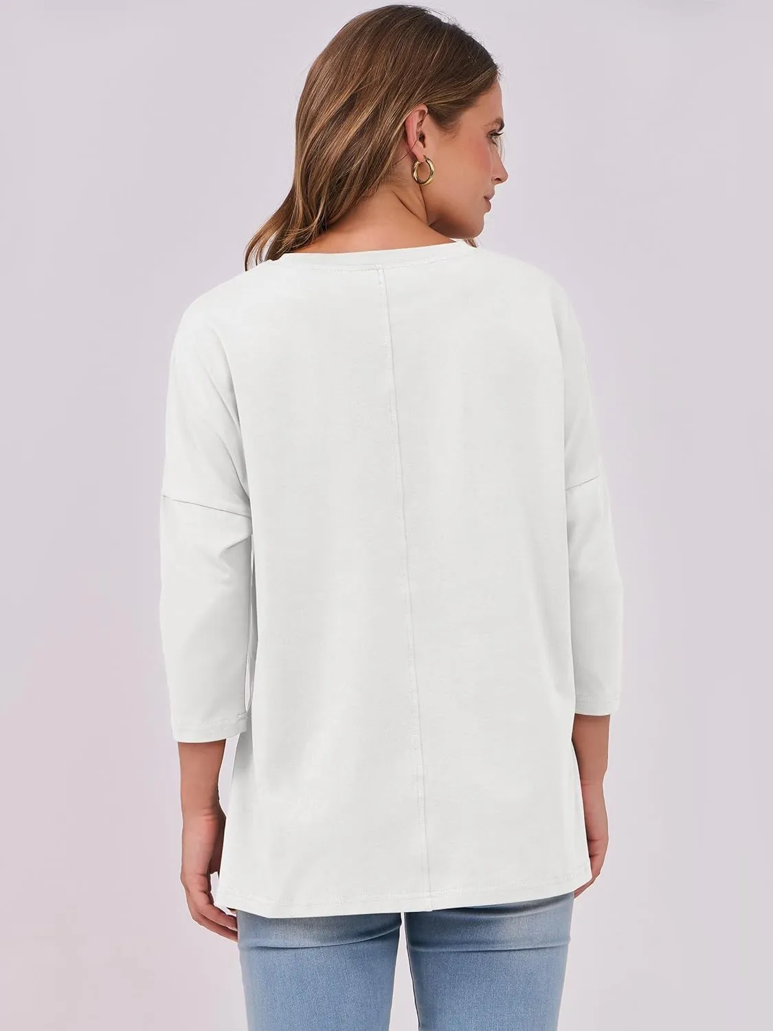 ANRABESS Womens 3/4 Length Sleeve Tops Loose Fit Tunic Shirts Oversized Spring Summer Casual Crew Neck Basic Boxy Tee