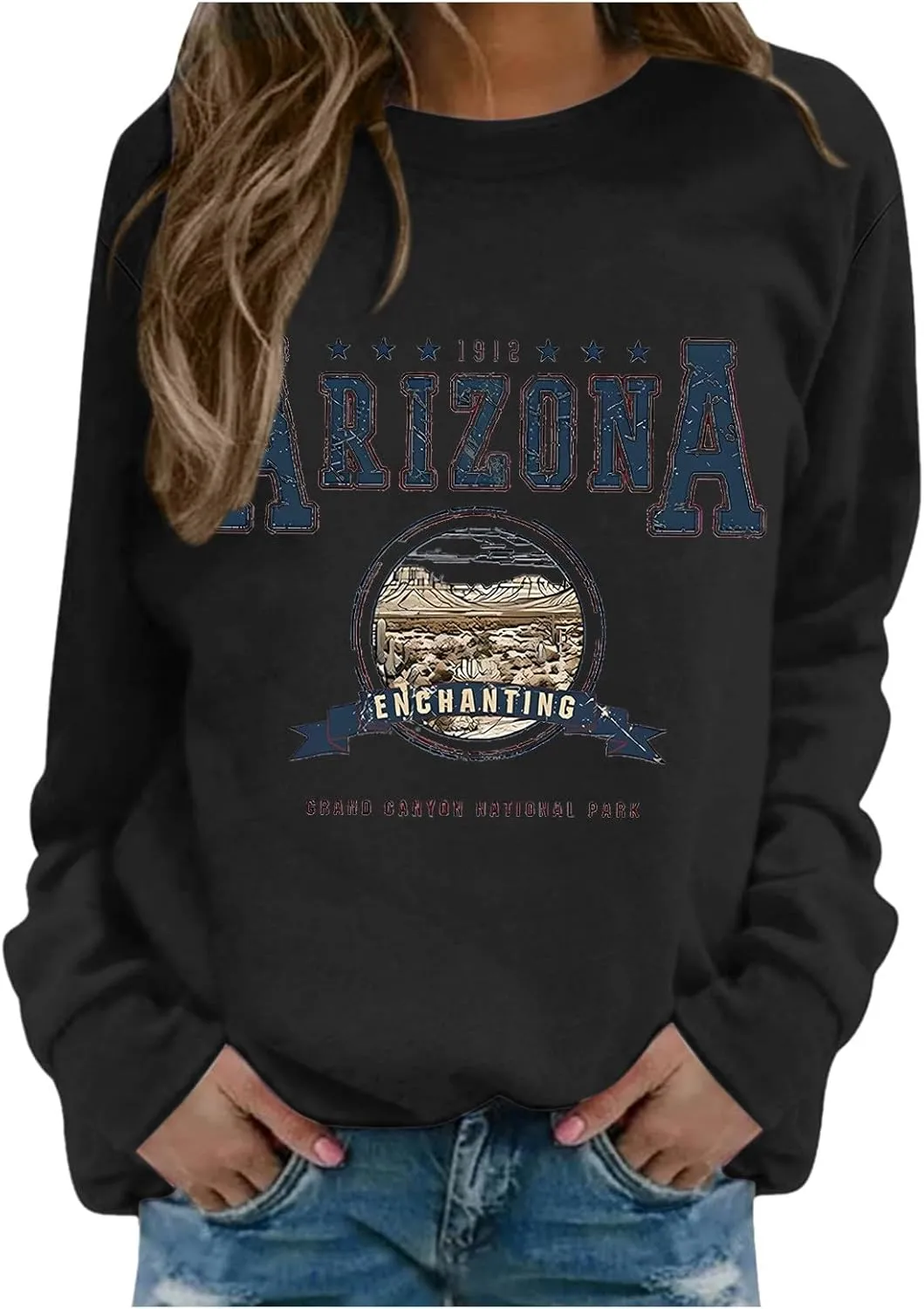 Arizona Sweatshirt for Women Letter Print Long Sleeve Pullover Tops Cute Casual Trendy Sweatshirts Hoodie Fall Outfit