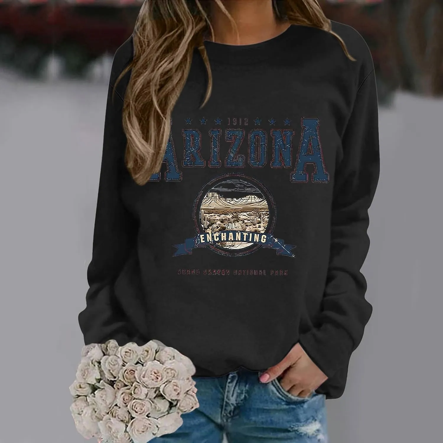 Arizona Sweatshirt for Women Letter Print Long Sleeve Pullover Tops Cute Casual Trendy Sweatshirts Hoodie Fall Outfit