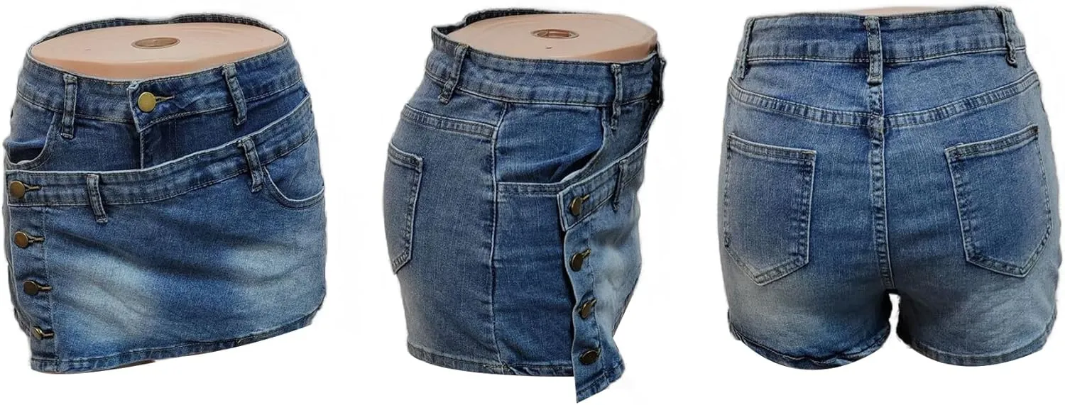 Asymmetrical Stretchy Jean Shorts for Women Cargo Denim Novelty Shorts with Pockets