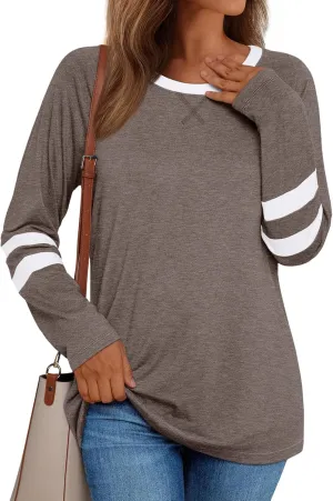 AUTOMET Womens Long Sleeve Shirts Color Block Casual Crewneck Tops Tshirt Basic Tee Fall Fashion Clothes Trendy Outfits