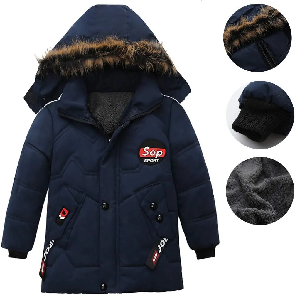 Baby Toddler Boys Winter Clothes Cotton-Padded Jacket Snowsuit Hooded Coat Outerwear for 1-3 Years Old