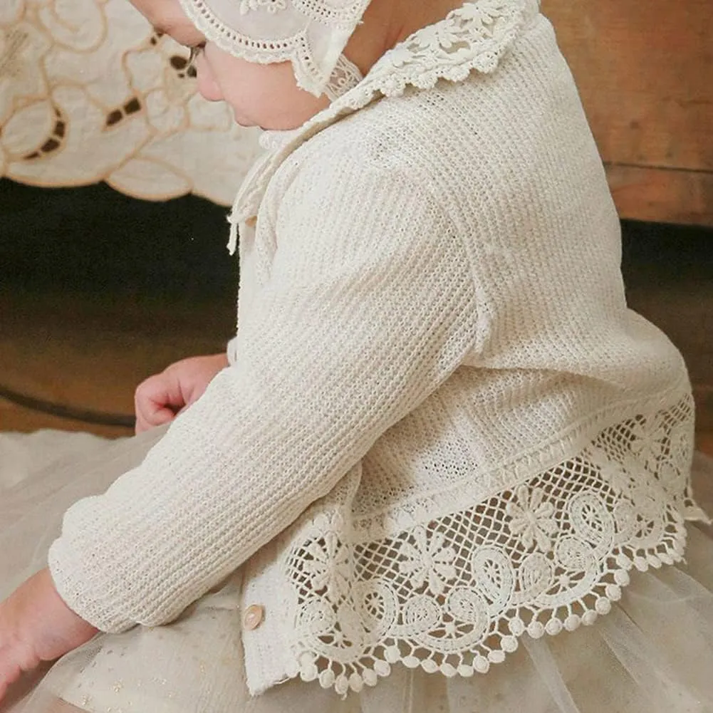 Baby Toddler Girls Cardigan Sweater Infant Bolero Shrug Kids Long Sleeve Button Closure Lace Dress Up Jacket Tops