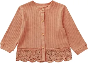 Baby Toddler Girls Cardigan Sweater Infant Bolero Shrug Kids Long Sleeve Button Closure Lace Dress Up Jacket Tops