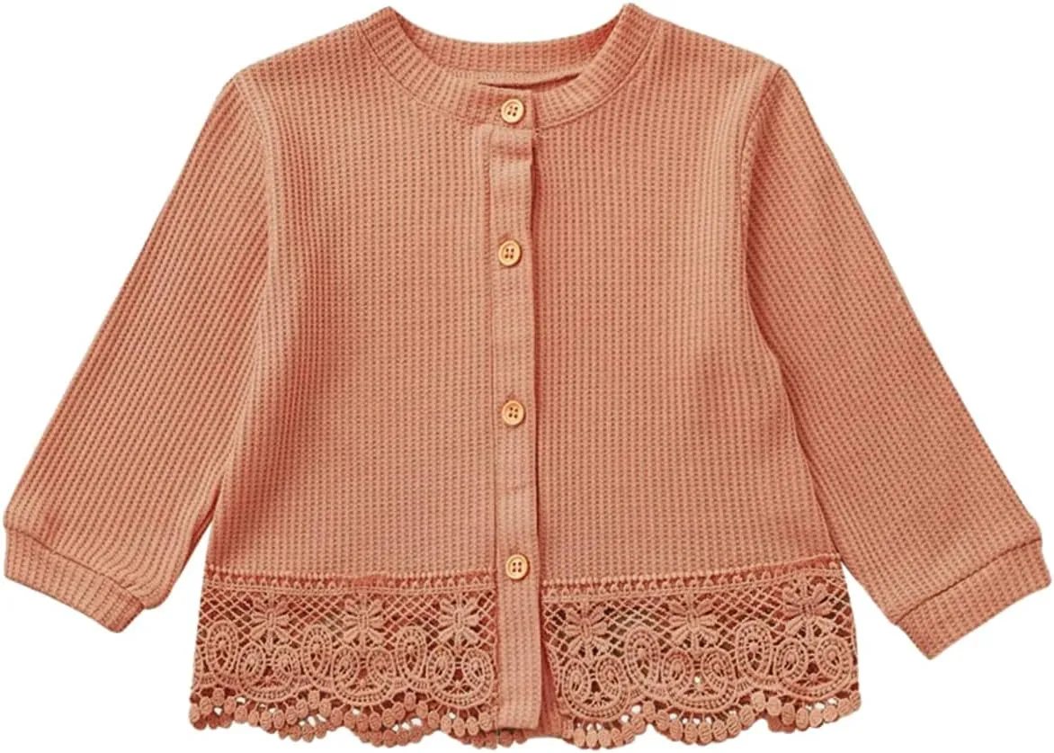 Baby Toddler Girls Cardigan Sweater Infant Bolero Shrug Kids Long Sleeve Button Closure Lace Dress Up Jacket Tops