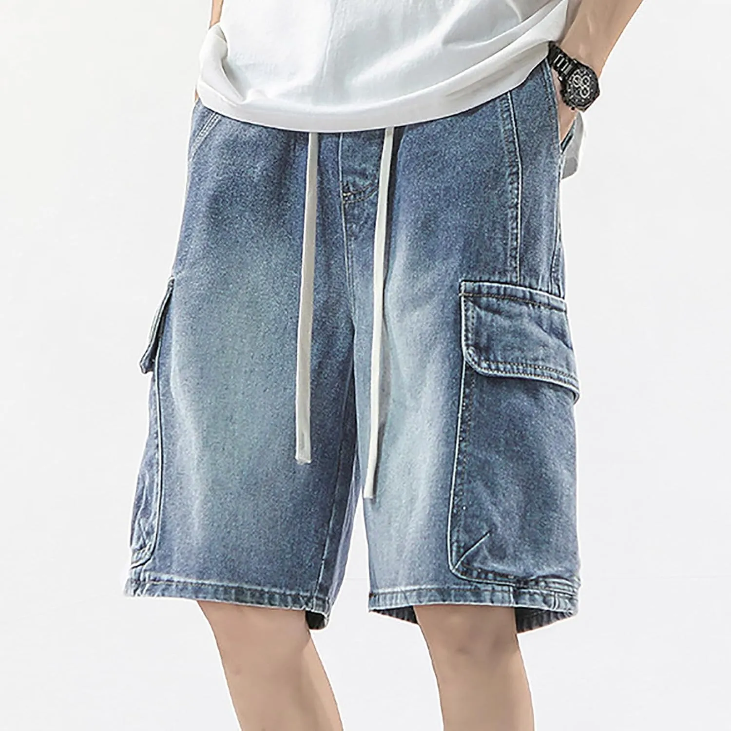Baggy Jean Shorts for Men Summer Casual Loose Fit Y2K Hip Hop Long Denim Shorts Streetwear
