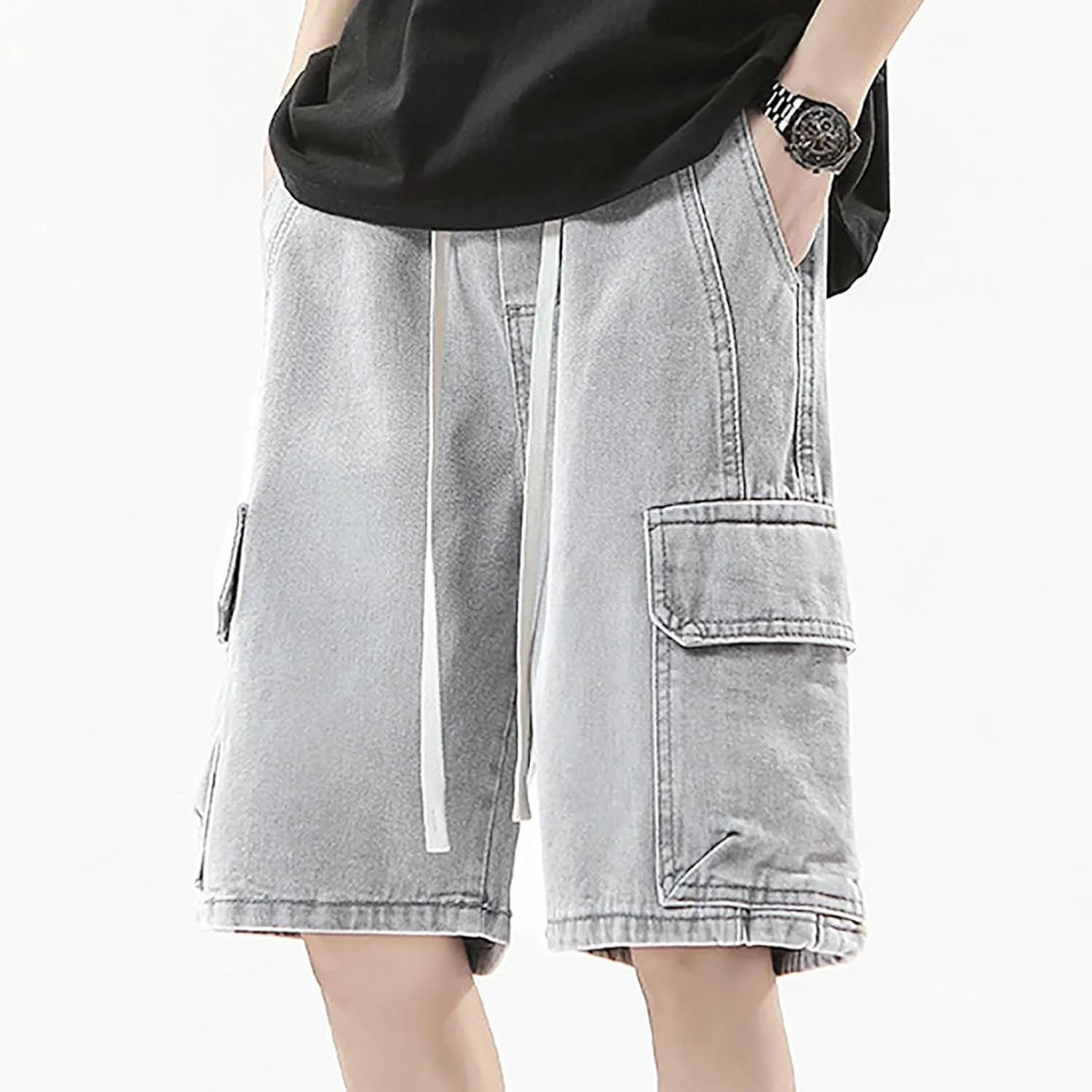 Baggy Jean Shorts for Men Summer Casual Loose Fit Y2K Hip Hop Wide Leg Denim Shorts Trendy Outfits