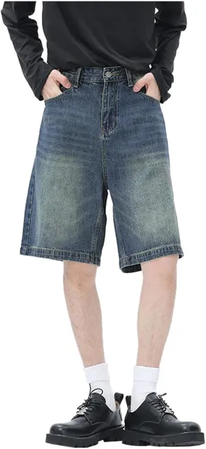 Baggy Jean Shorts for Men Summer Casual Loose Fit Y2K Hip Hop Wide Leg Denim Shorts Trendy Outfits