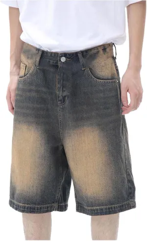 Baggy Jean Shorts for Men Summer Casual Loose Fit Y2K Hip Hop Wide Leg Denim Shorts Trendy Outfits