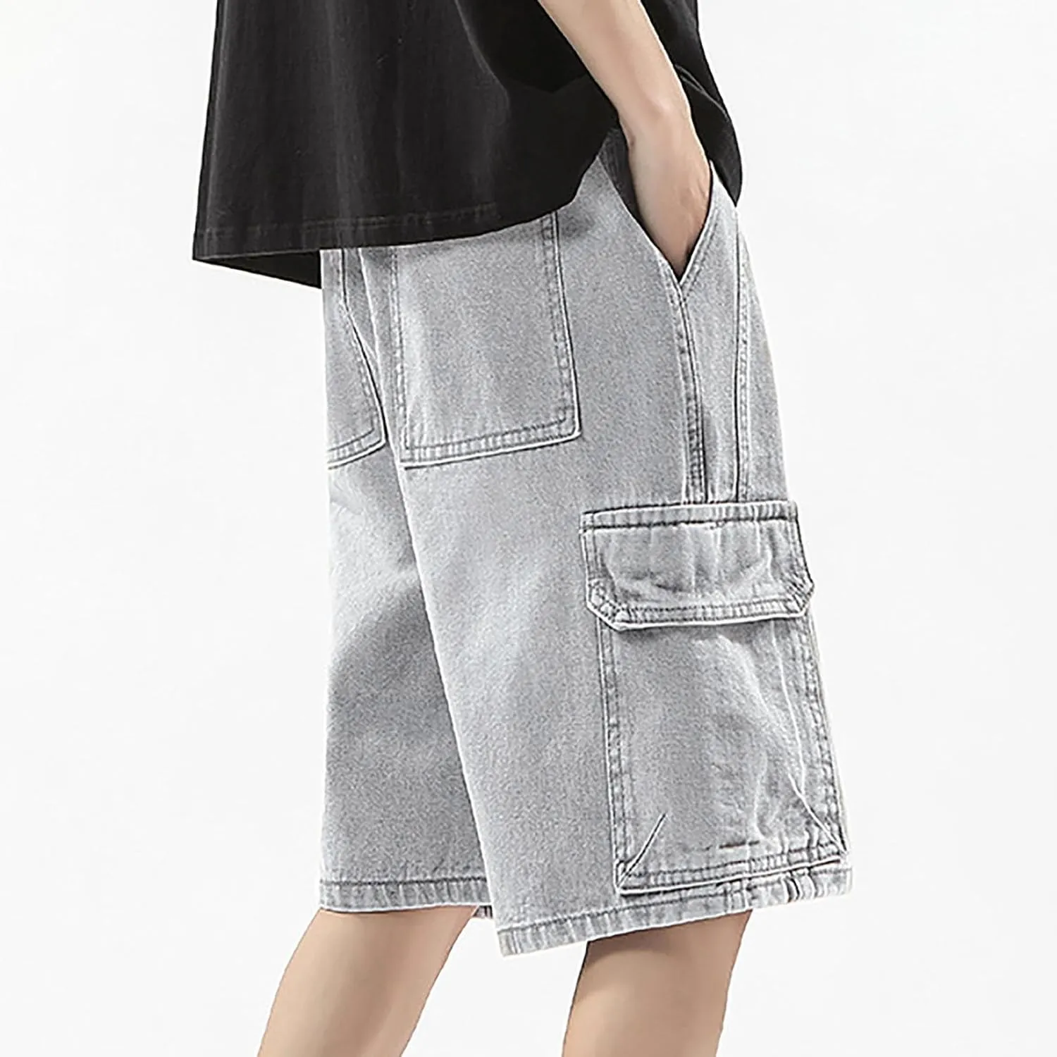 Baggy Jean Shorts for Men Summer Casual Loose Fit Y2K Hip Hop Wide Leg Denim Shorts Trendy Outfits