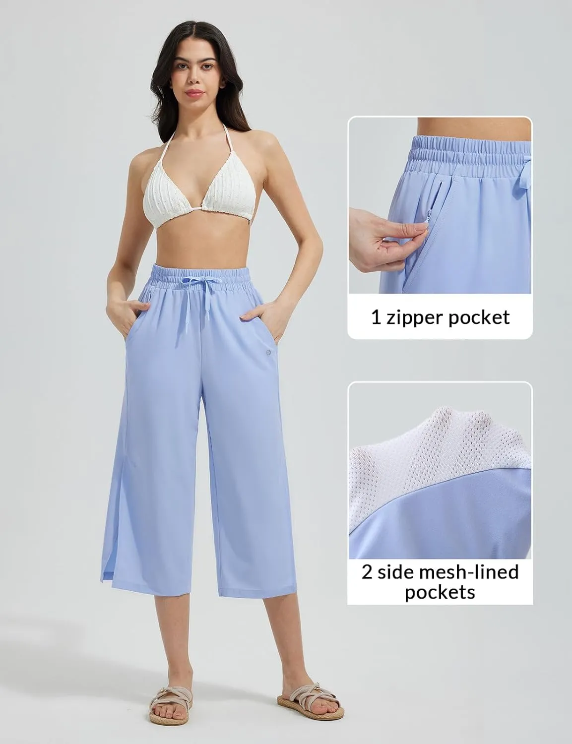 baleaf Women's Capri Pants Wide Leg Quick Dry Lightweight Capris UPF50  Casual Sweatpants Swim Pants
